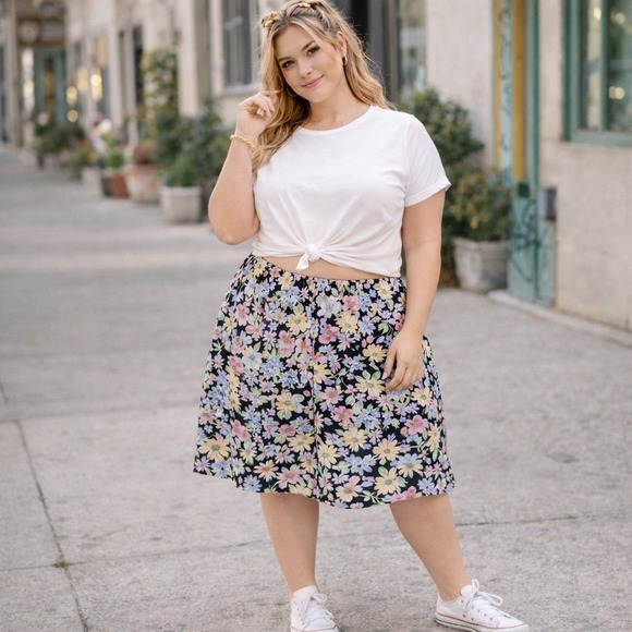 Blair Dresses & Skirts - Blair Women's 2XL Black Floral Print Midi Skirt Elastic Waist Casual‎